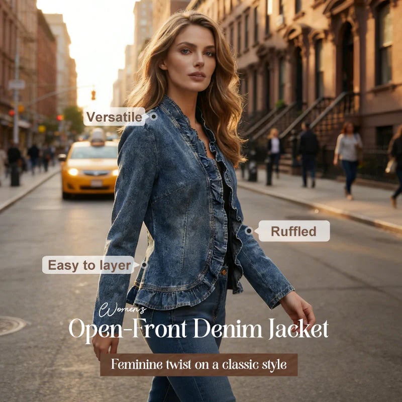 ⏳50% de descuento⏰Chaqueta vaquera abierta con volantes para mujer🧥