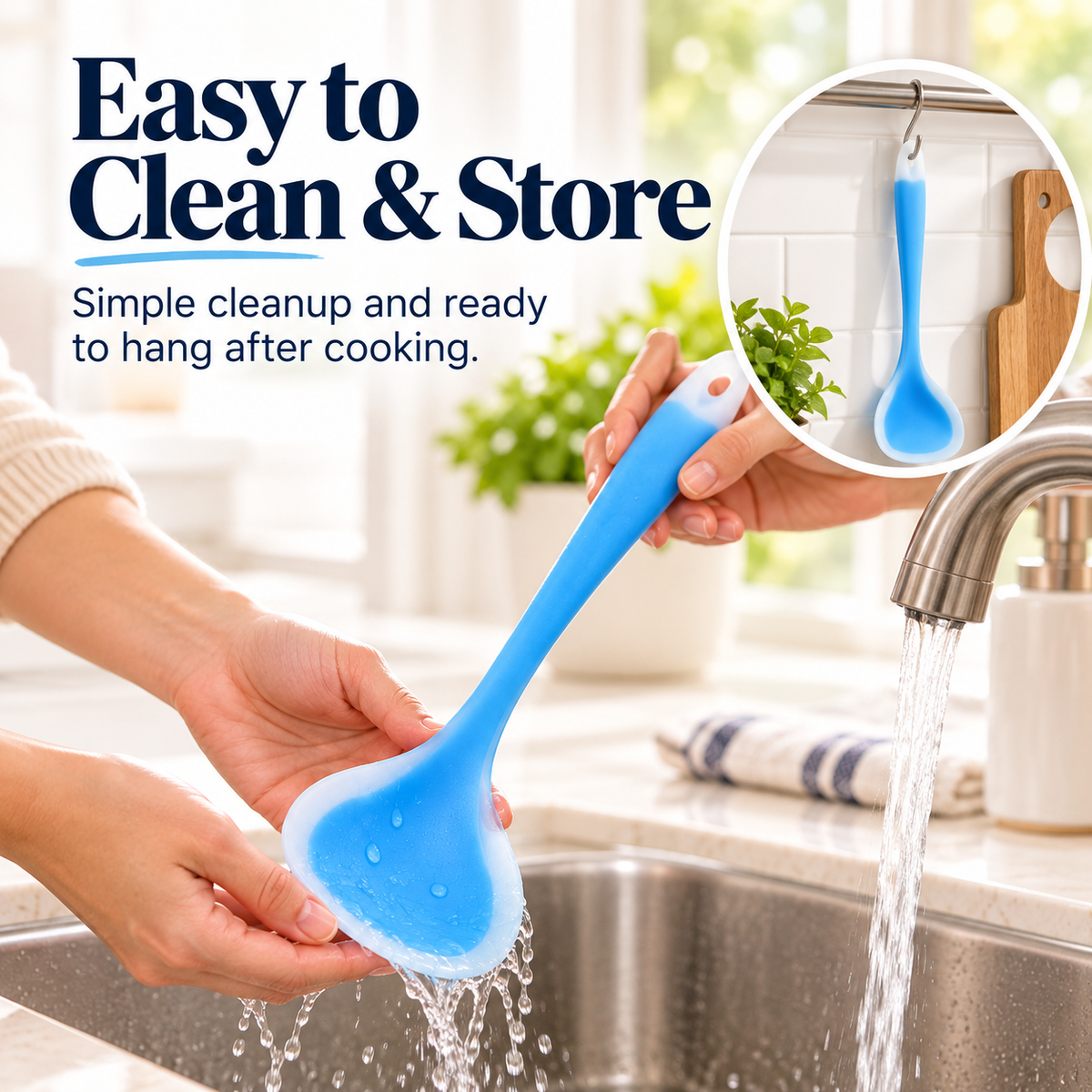 🍳✨ 2-in-1 Silicone Scraper Spoon 🥄💙 Flexible Edge for Easy Scooping, Mixing & Scraping 🧁🍯 Non-Scratch Kitchen Spatula 🍲🌈 5 Colors Available