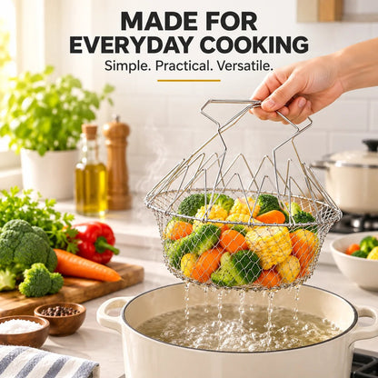 🔥Hot Sale 50% OFF – Foldable Stainless Steel Frying Basket & Colander ✨