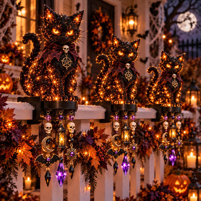 🔥HOT SALE🔥🎃 Halloween Character Glow Cascade Railing Lights – Pumpkin, Witch, Ghost & Black Cat