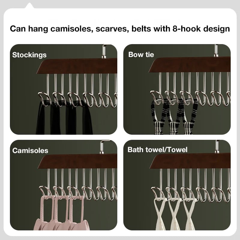 Multi-Functional Wooden Vintage Wardrobe Hanger with 8 Hooks