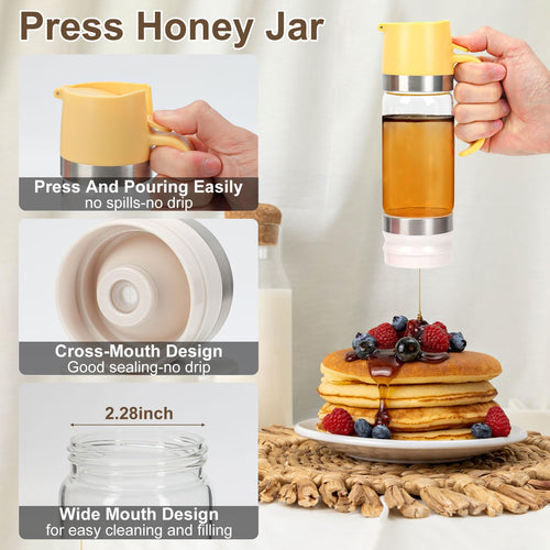 🍯12oz No-Drip Glass Honey & Syrup Dispenser – Mess-Free, Easy Pour & Perfect for Kitchen & Breakfast  ✨ 🍽️