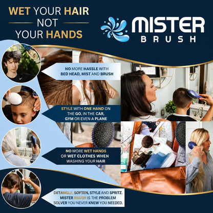 Mist & Brush Hair Tool with Built-In Water Reservoir for Wet & Dry Styling