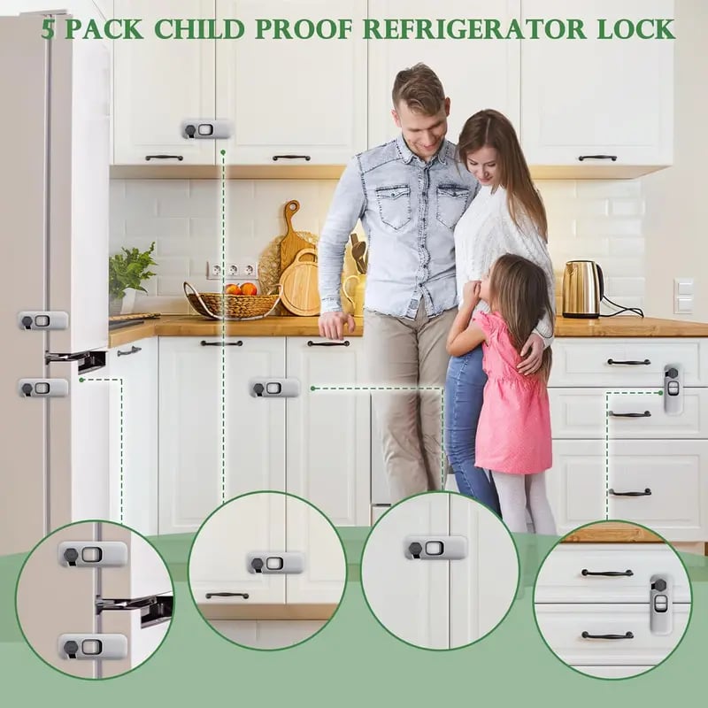 Cerradura de refrigerador a prueba de 5 paquetes, cerraduras de gabinete a prueba, cerradura de seguridad para horno, cerradura de refrigerador1