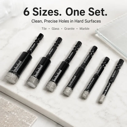 🔥6 Pcs Diamond Drill Bits Set, 1/4 5/6 3/8 1/2 Inch Brazed Diamond Drill Bits for Precision Drilling in Tile Ceramic Glass Granite Marble Masonry