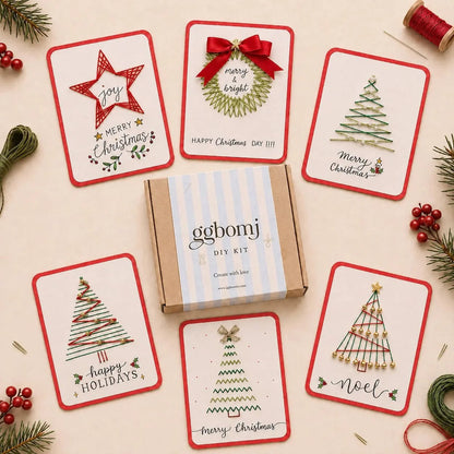 Christmas String Art Greeting Card DIY Kit – 6-Piece Stitching Set