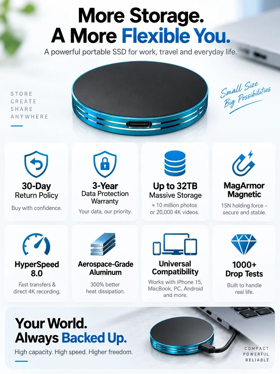 🔥C Magnetic Portable SSD – Anti-Lost External Solid State Drive