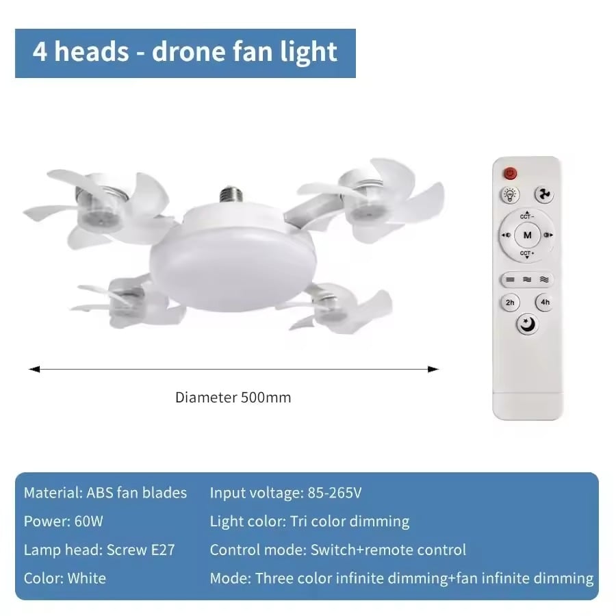 Luz de ventilador de techo LED 2 en 1 con control remoto