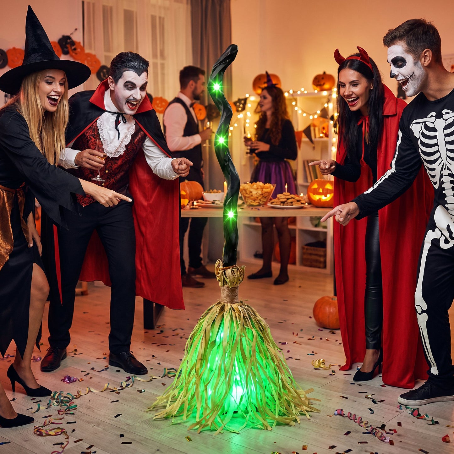 Animated Halloween Witch Broom with Lights, Sound and Motion Decor