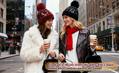Sequin Fur Pom Beanie
