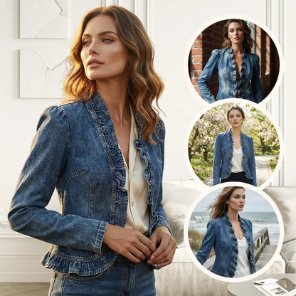 ⏳50% de descuento⏰Chaqueta vaquera abierta con volantes para mujer🧥