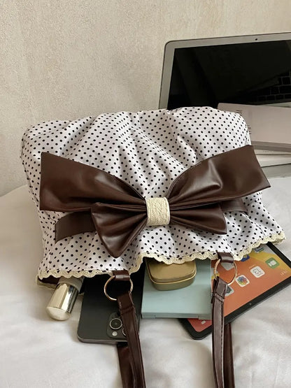 Trendy Fashion Large Capacity Polka Dot Bow Decor Bag