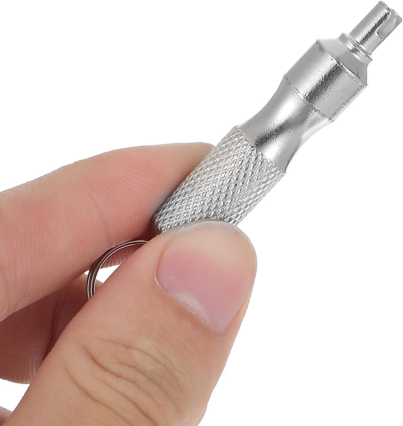🔧 Paquete de 4 herramientas de extracción de núcleos de válvula de acero inoxidable | Kit portátil de reparación de neumáticos con llavero