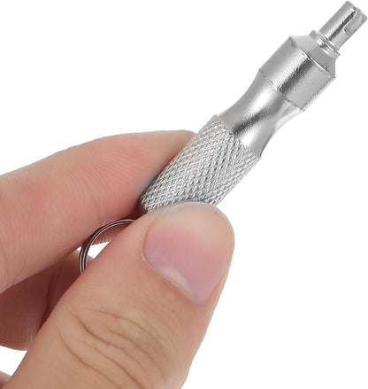 🔧 Paquete de 4 herramientas de extracción de núcleos de válvula de acero inoxidable | Kit portátil de reparación de neumáticos con llavero