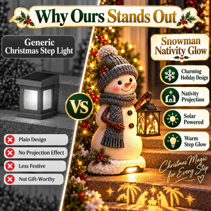 ⛄️🎄Snowman Nativity Glow – Solar Christmas Step Light with Holy Family Projection🌙