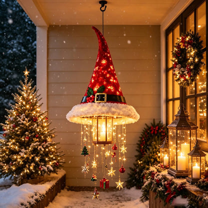 🎅✨Light‐Up Santa Hat Hanging Chandelier Decoration