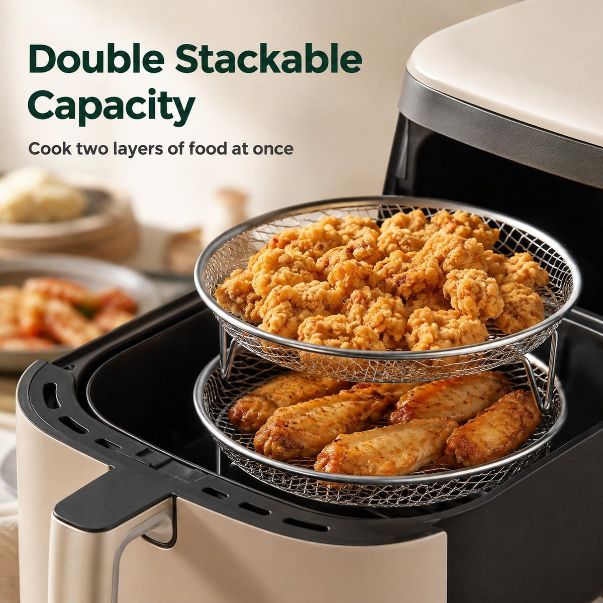 ✨Buy 1 Get 1 Free - Stainless Steel Air Fryer Rack Elevated Oil Draining Basket Multi-Tier Grilling Mesh Stand