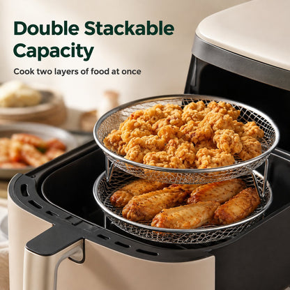 ✨Buy 1 Get 1 Free - Stainless Steel Air Fryer Rack Elevated Oil Draining Basket Multi-Tier Grilling Mesh Stand