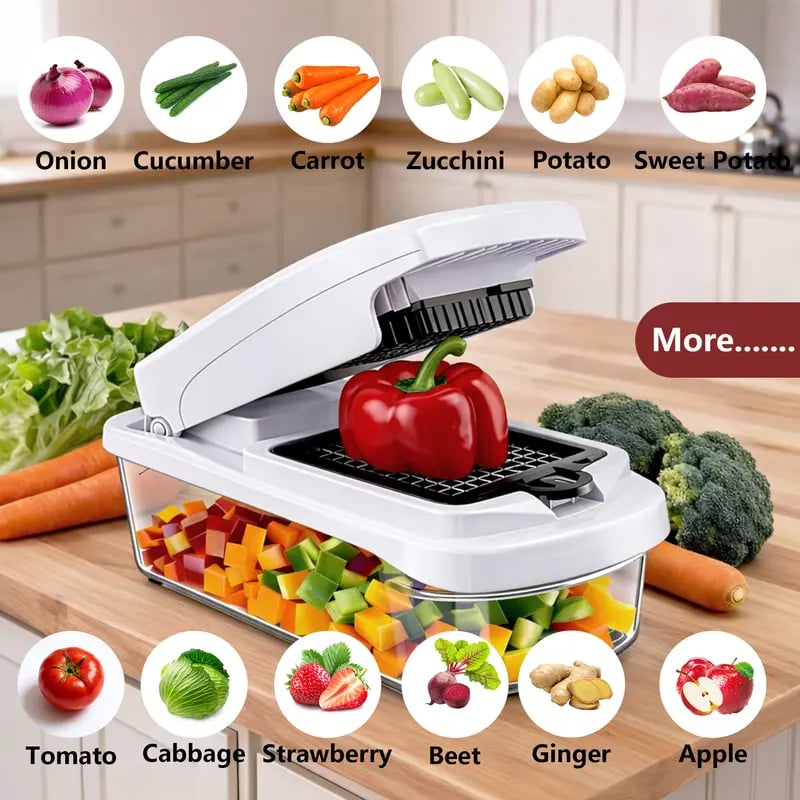 🥕15-in-1 Vegetable Chopper | Multifunctional Food Cutter with Container