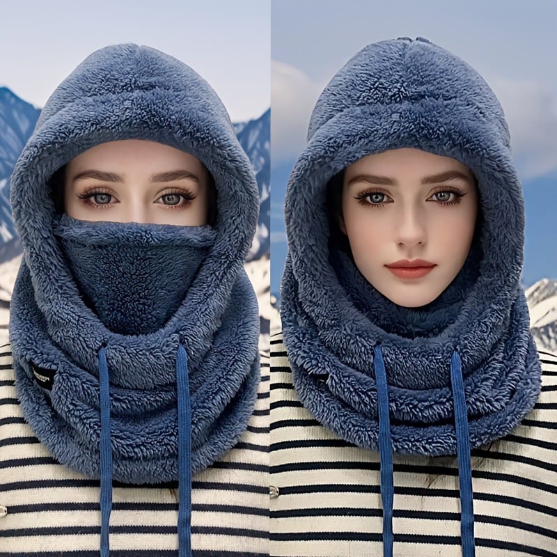 2026 Women's Fleece Hooded Winter Cycling Mask and Hat for Cold Weather
