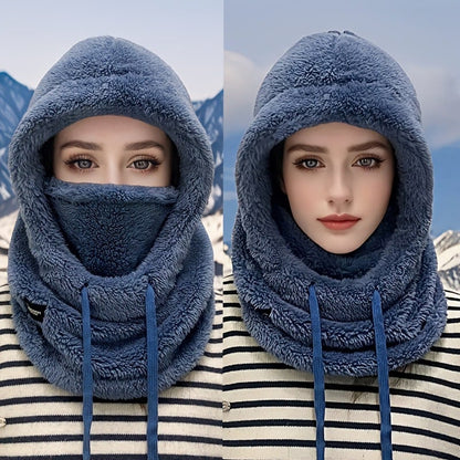 2026 Women's Fleece Hooded Winter Cycling Mask and Hat for Cold Weather