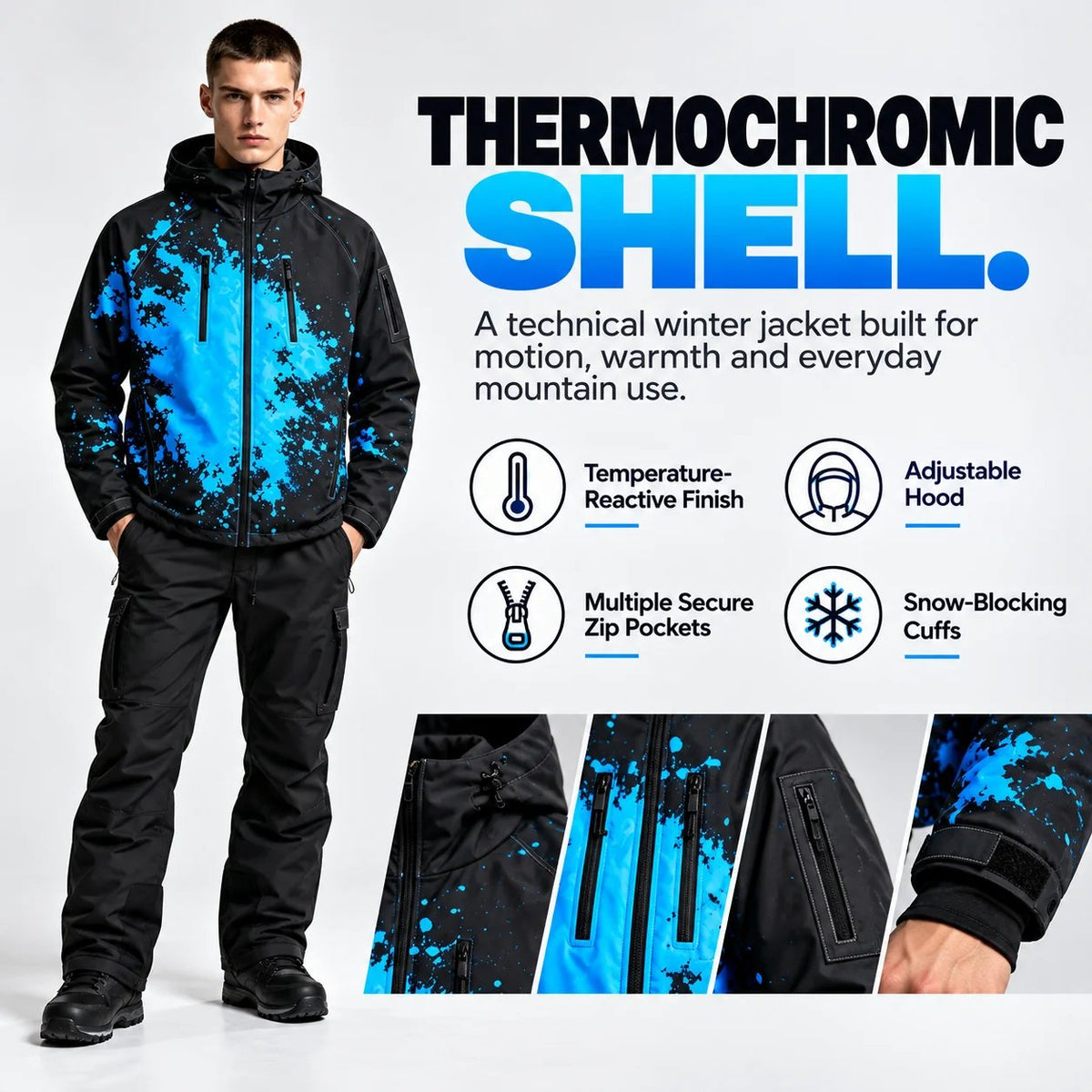 ❄️ Thermochromic Color-Changing Winter Jacket – Temperature-Reactive Ski & Snowboard Coat