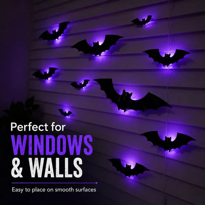 3D LED Glowing Bat Wall Decorations – Halloween Flying Bat Swarm Set