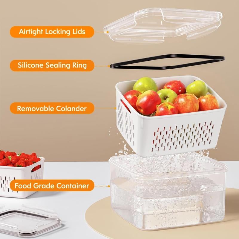 🔥Caja de almacenamiento de alimentos de plástico transparente para el hogar-Incluye cesta de drenaje💧