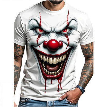 Men's 3D Horror Clown Graphic T-Shirt, Stylish Halloween Grimace Tee, Casual Short Sleeve for Summer & Outdoor Wear
