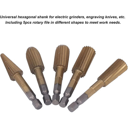 🔥HOT SALE🔥⚡5‐Pack High‐Speed‐Steel Hex‐Shank Rotary File Burr Set