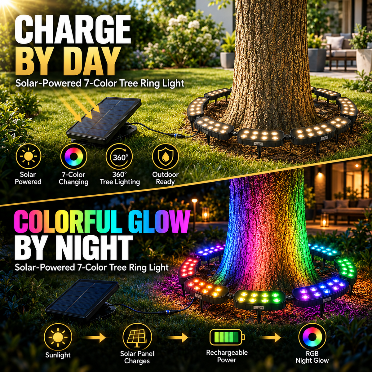🎄 Make Every Tree Glow for Christmas – Solar RGB Landscape Ring Light💜💙💚