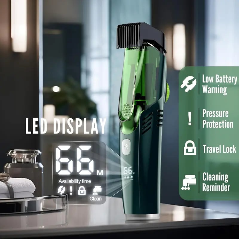 Vacuum Beard Shaver for Men, Built-in Vacuum Trimmer for Mustache, Sideburns, Facial Hair, Rechargeable, IPX6 Waterproof, 2 Comb, Comfort face 2in1 Electric Razor rechargeable men 2025 ornament