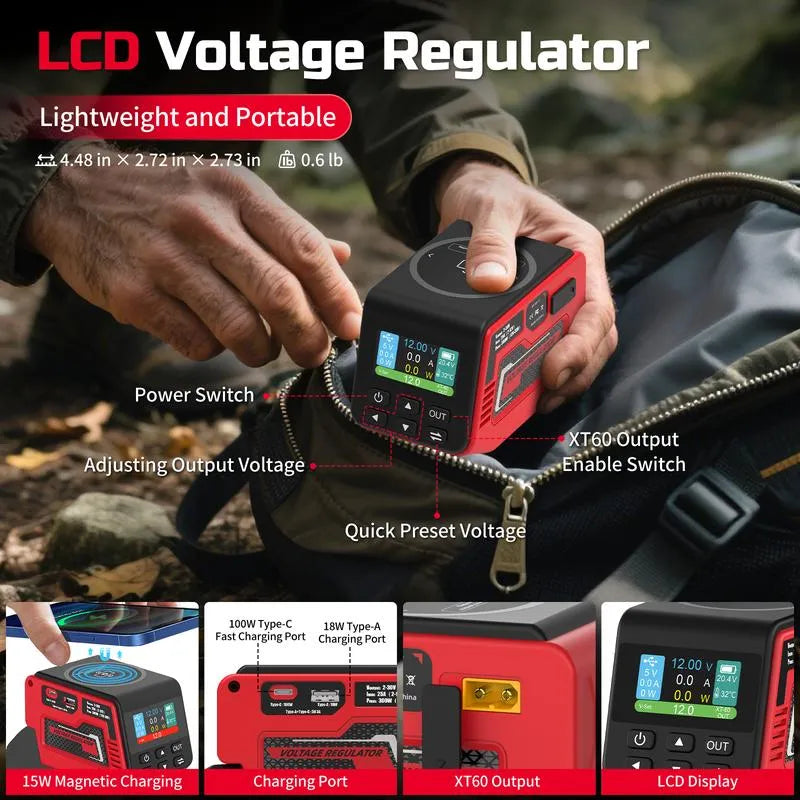 Adjustable 2-30V DC Voltage Regulator - Compatible with Milwaukee 18V Battery