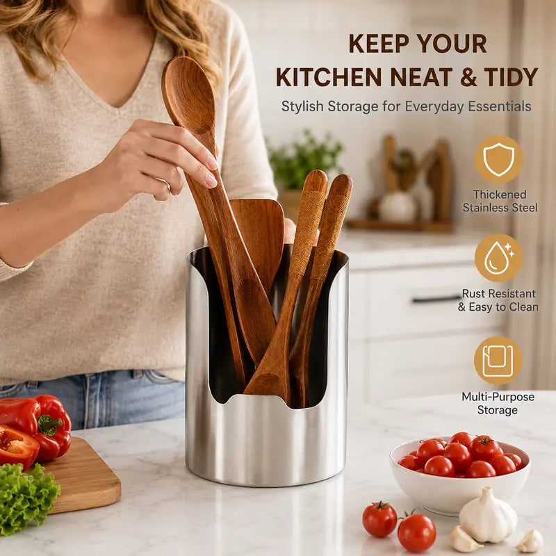 🔥50% OFF🍳 Thickened Stainless Steel Utensil Organizer, Rust Resistant Easy to Clean