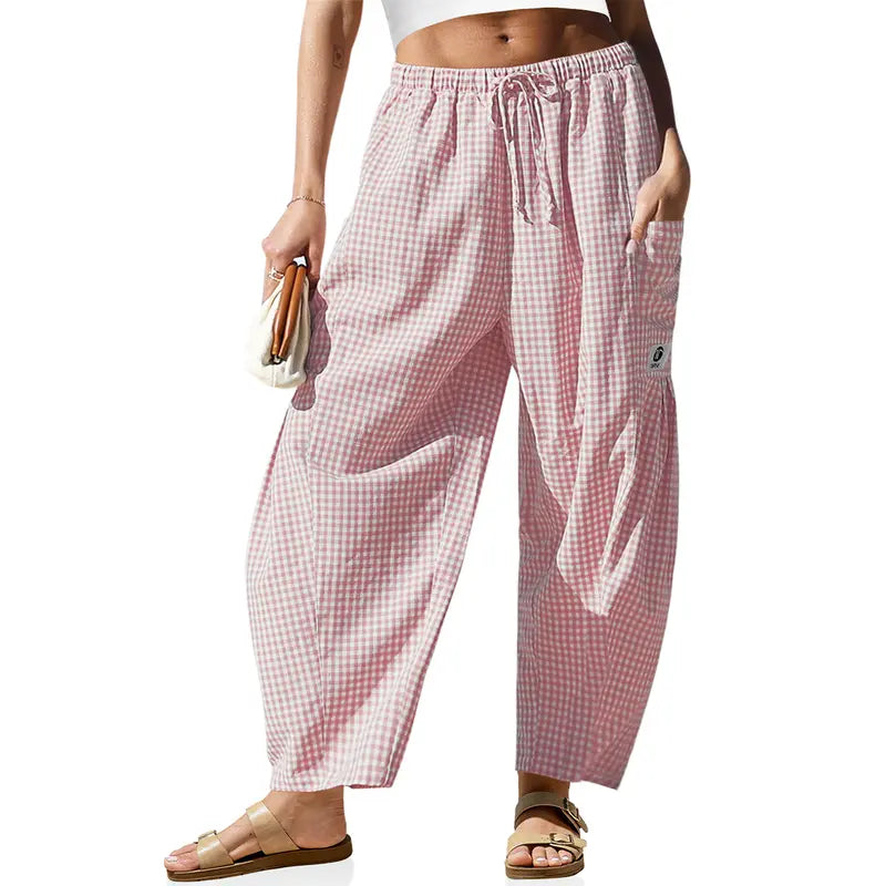 Women's Wide Leg Plaid Pants With Pockets