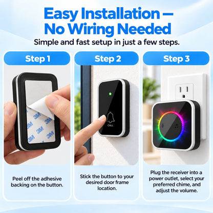 🔔 Wireless Doorbell with Colorful Flash Alert