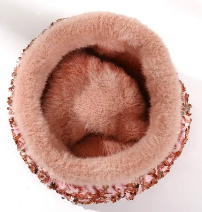 Sequin Fur Pom Beanie