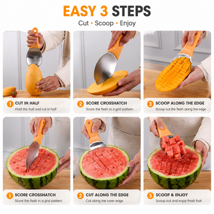 🥭 3-in-1 Fruit Cutter & Scoop Tool – Easy Mango Slicer, Fruit Separator & Serving Spoon for Quick Fruit Preparation