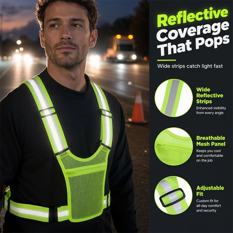 🔥High Visibility Reflective Vest Adjustable Safety Running Gear with Pocket