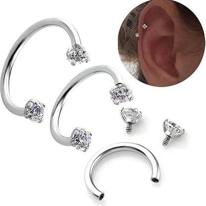 💖Zirconia Horseshoe Ring with Threaded Gems for Piercings