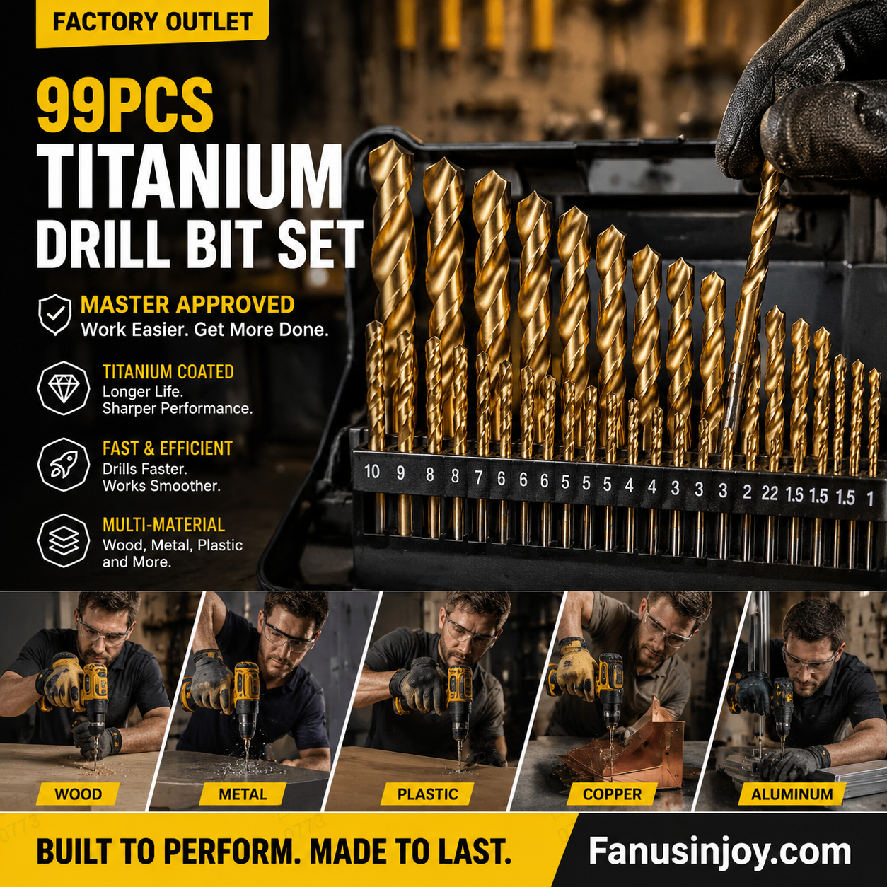 🔥99-piece high-speed steel titanium-plated twist drill bit set