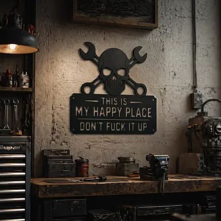 'This Is My Happy Place' 💀🛠️ Metal Wall Art Sign