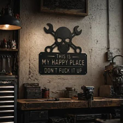 'This Is My Happy Place' 💀🛠️ Metal Wall Art Sign