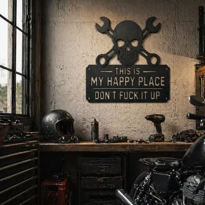 'This Is My Happy Place' 💀🛠️ Metal Wall Art Sign