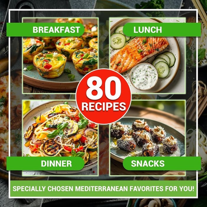 🥗Feel More Confident About Everyday Meals - 3-Piece Mediterranean Meal Planning Set With A 28-Day Guide And 80 Recipes🍋