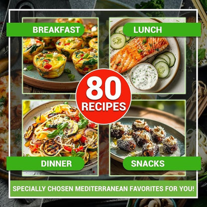🥗Feel More Confident About Everyday Meals - 3-Piece Mediterranean Meal Planning Set With A 28-Day Guide And 80 Recipes🍋