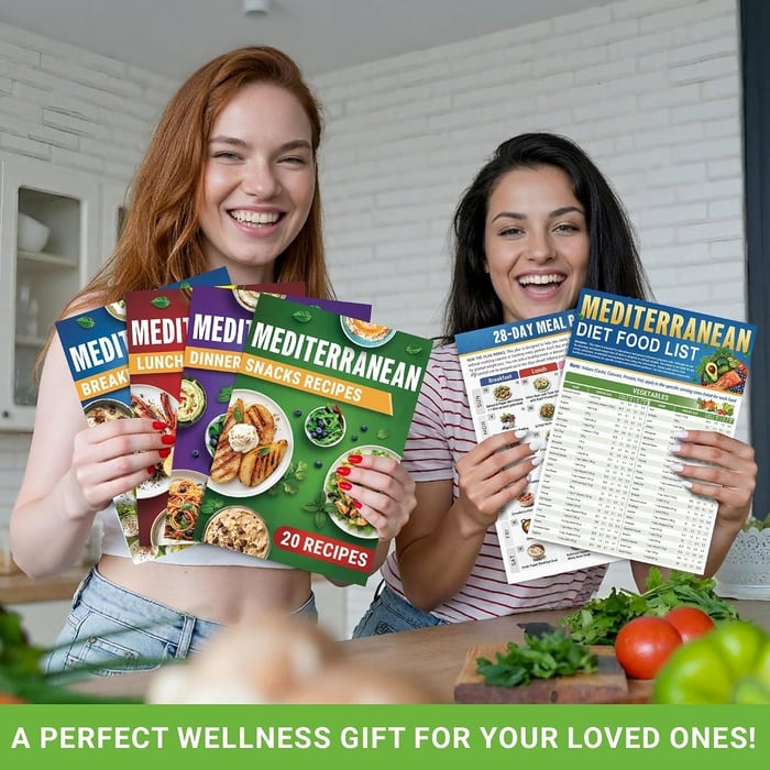 🥗Feel More Confident About Everyday Meals - 3-Piece Mediterranean Meal Planning Set With A 28-Day Guide And 80 Recipes🍋