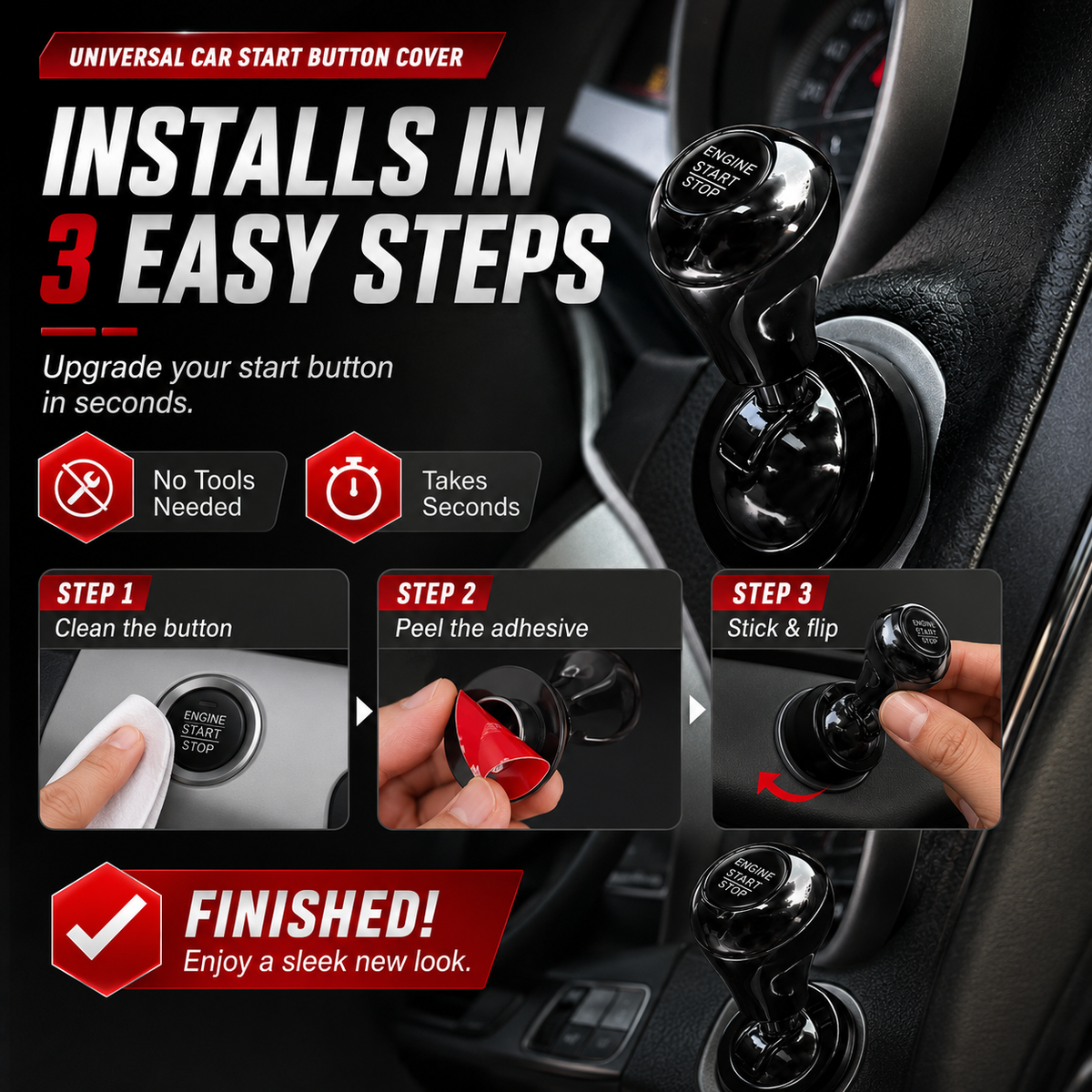 One-Touch Start Lever – Turn Your Push-Start Button Into a Fun, Sporty Metal Ignition Switch 🚗