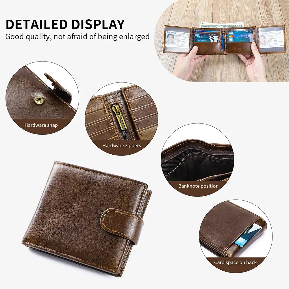 Billetera Bifold de Cuero de Vaca de Grano Superior para Hombre – Diseño Clásico, Amplio Almacenamiento