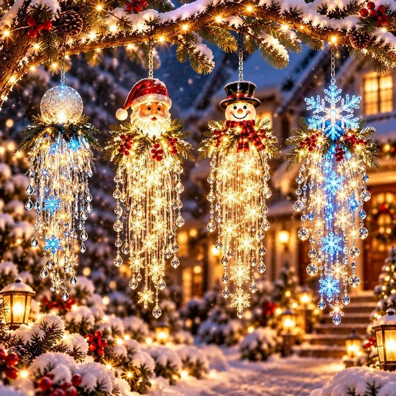 🔥 50% OFF Today 🎅 Christmas Hanging Snowflake & Crystal LED Light | Magical Porch Glow ✨